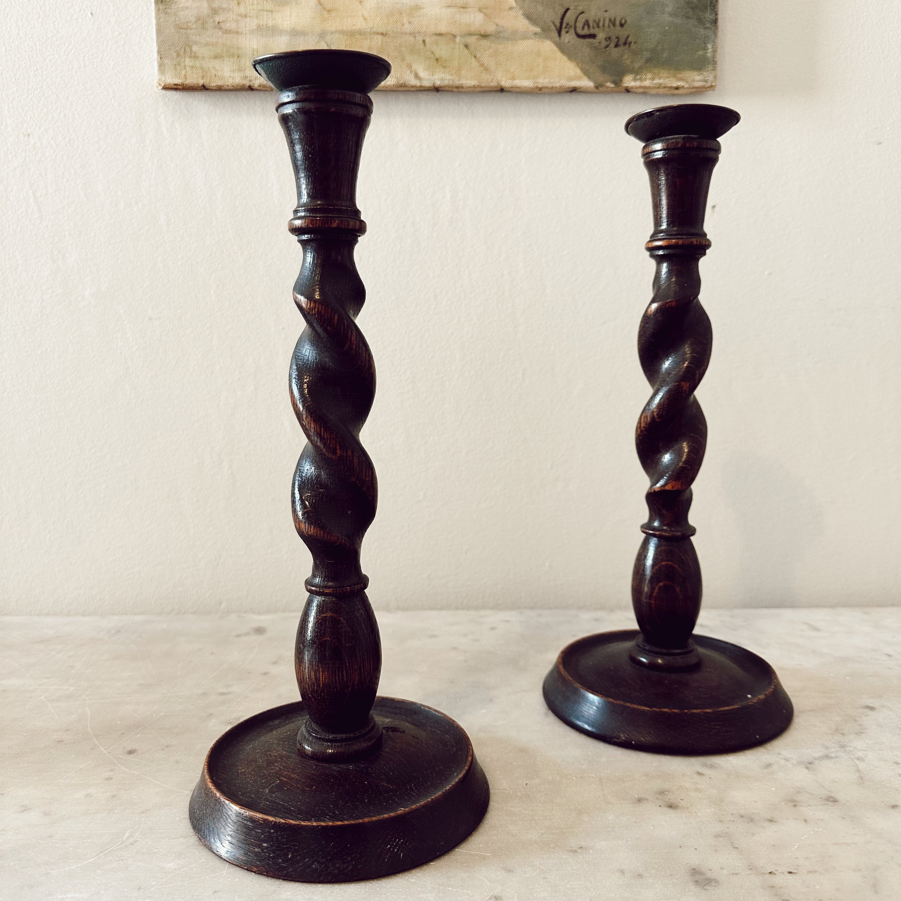 Pair of Barley Oak Twist Candlesticks