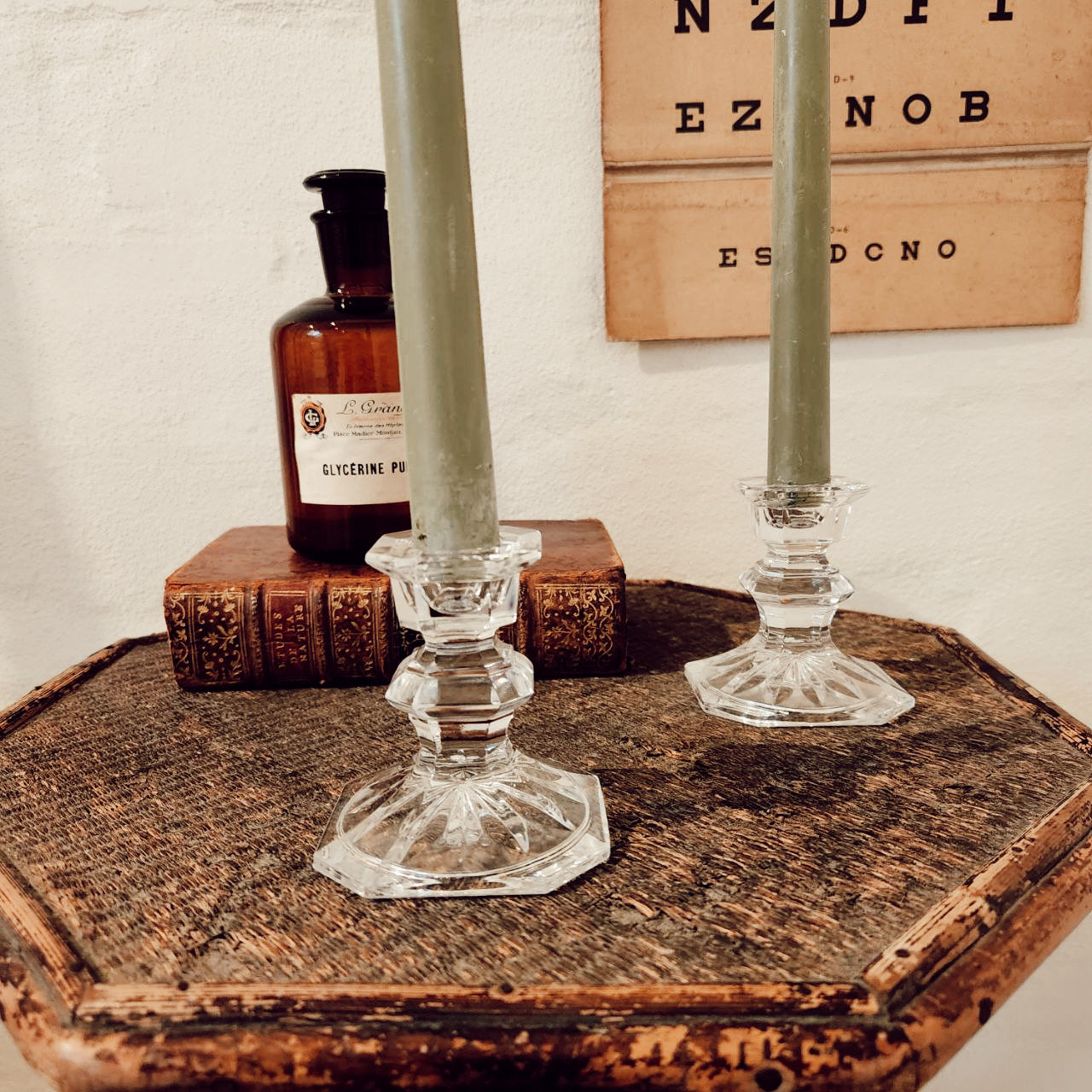 Pair of petite vintage glass candlesticks