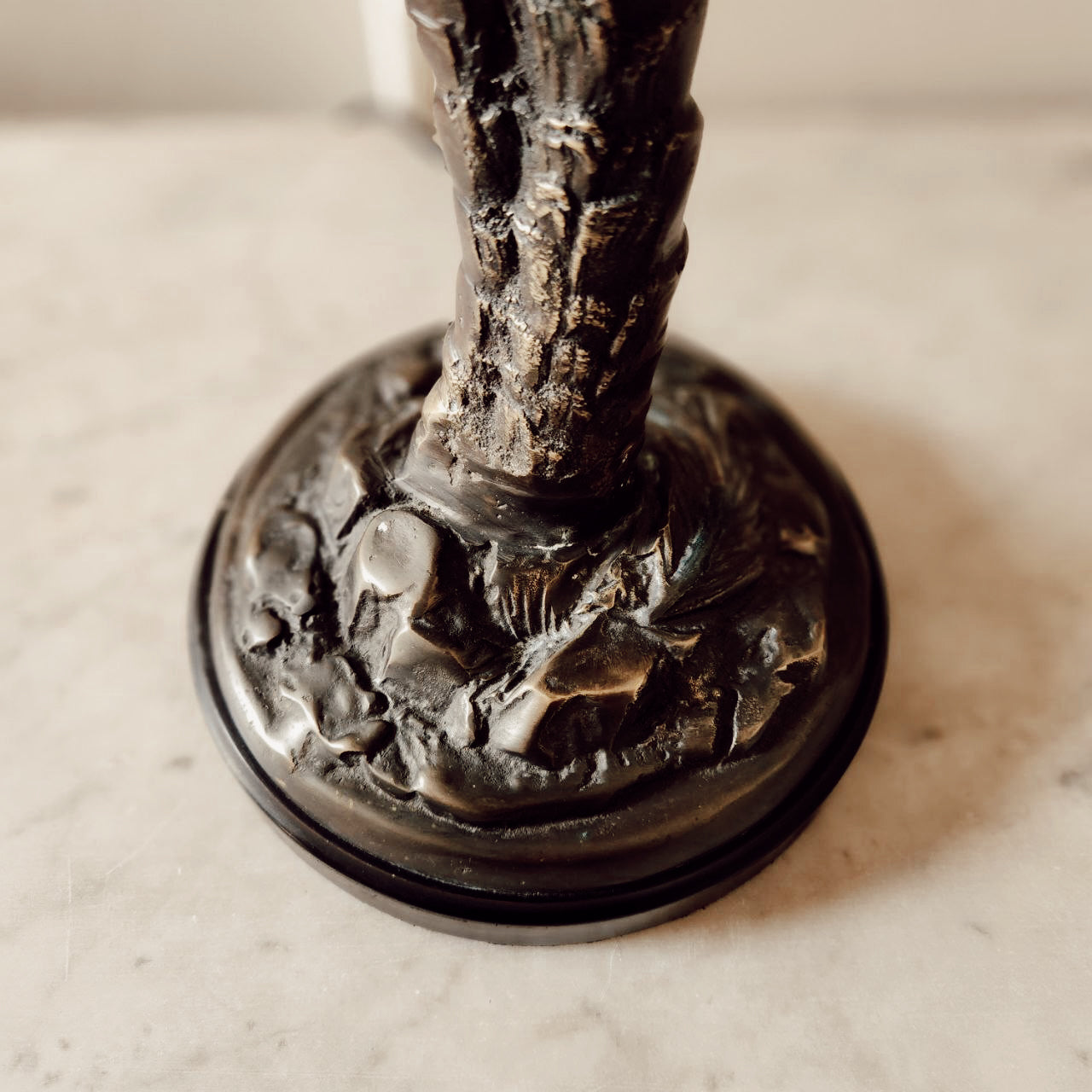 Mid Century Hollywood Regency Bronze Lamp Base with Climbing Monkeys and Handmade Rattan Shade.