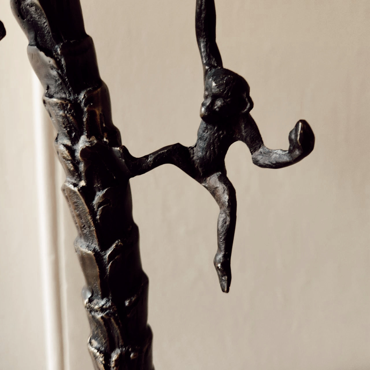 Mid Century Hollywood Regency Bronze Lamp Base with Climbing Monkeys and Handmade Rattan Shade.
