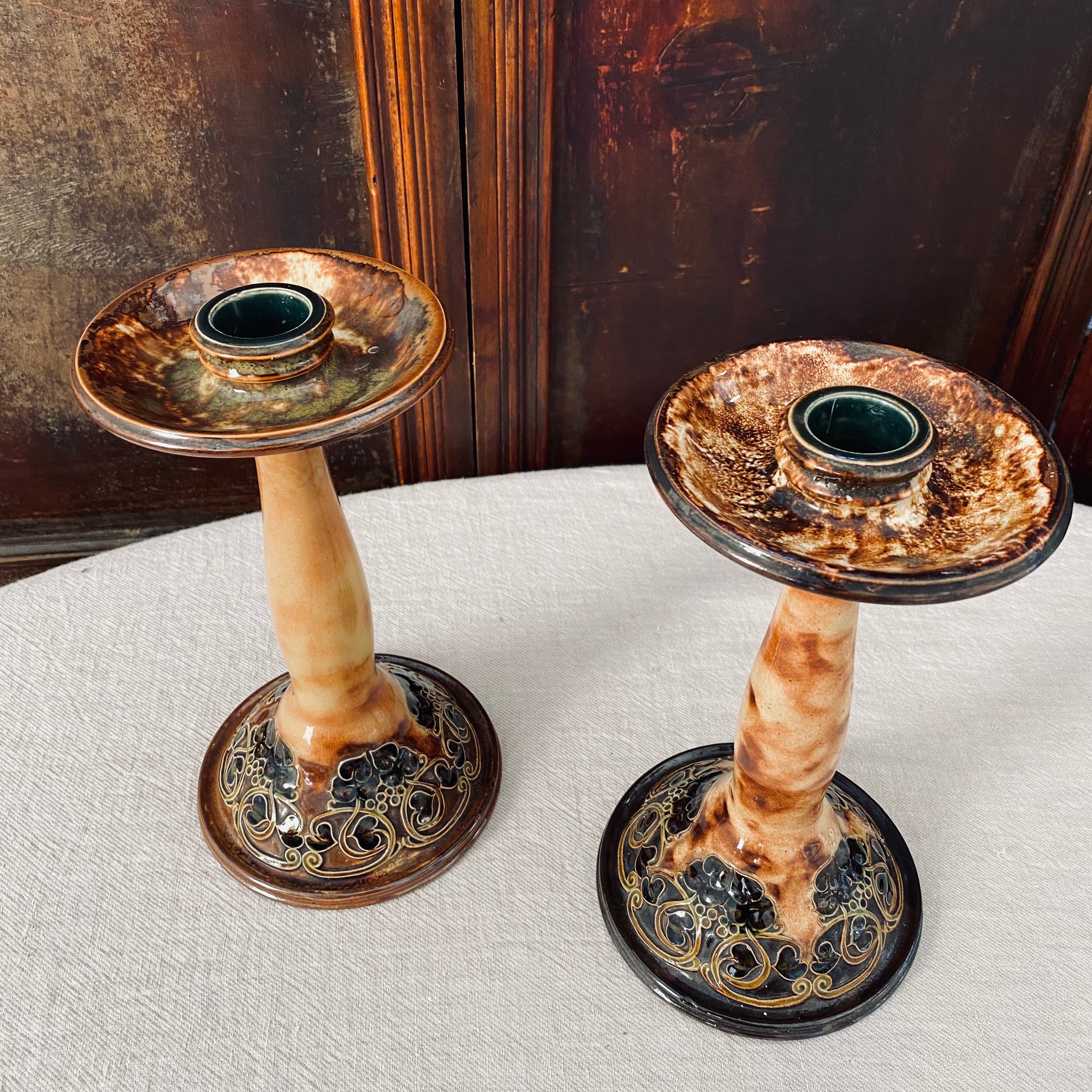 Antique Nouveau Royal Doulton Candlestick Pair