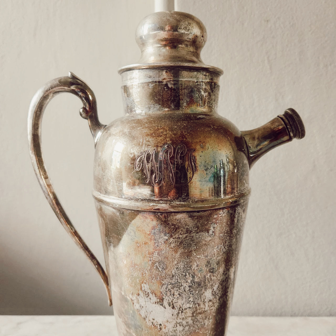 Vintage Silver Plated "When Night Falls" Engraved Cocktail Shaker