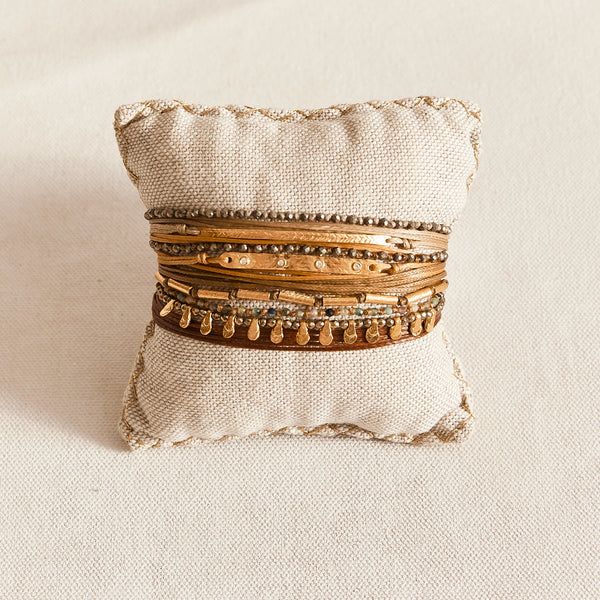 Tan & Peach Gold Detail 4-strand Cord Bracelet