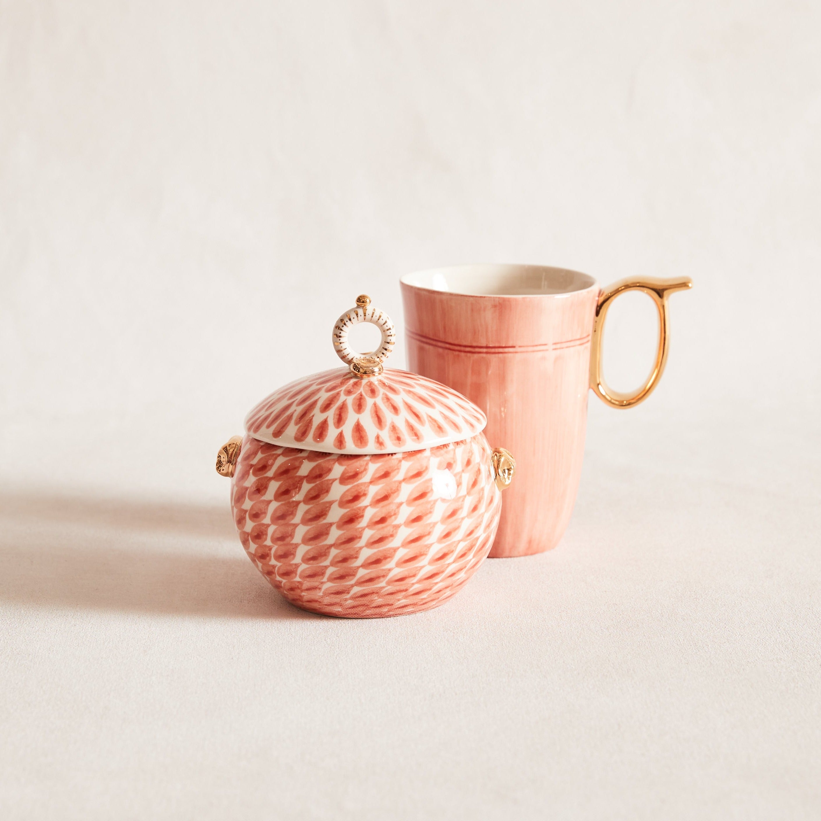 Lidded Sugar Bowl - Coral