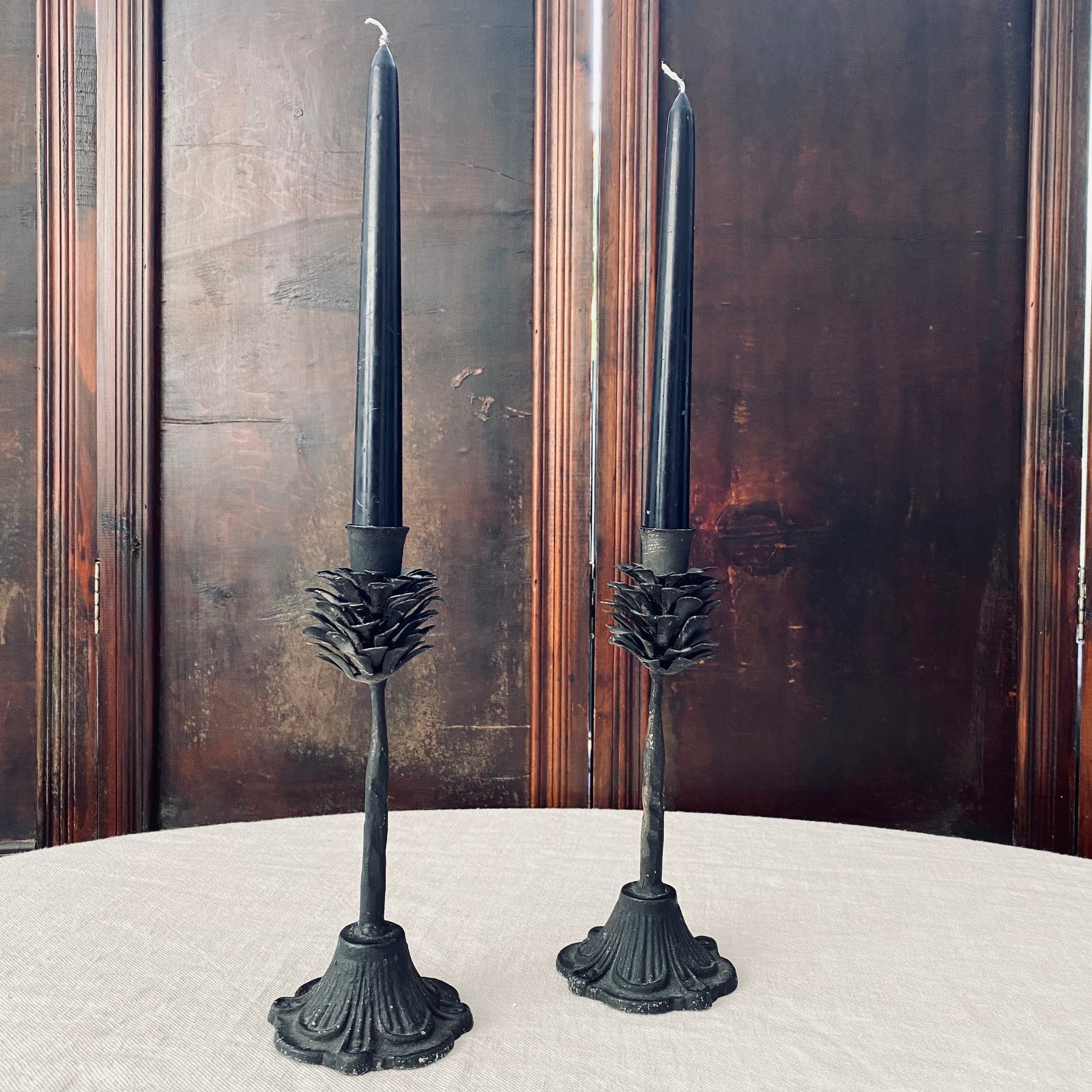 Pair of Cast Pine Cone Candlesticks