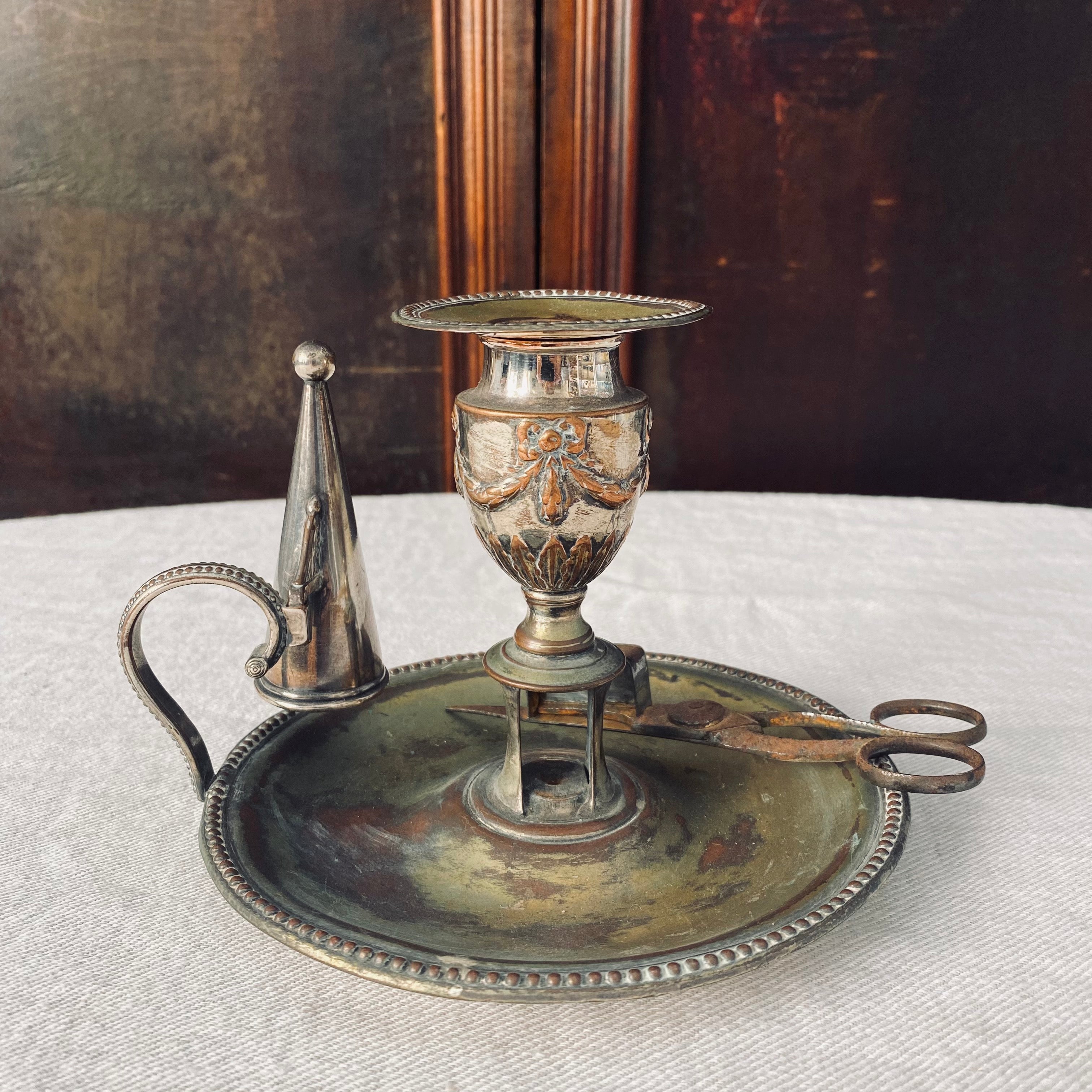 Antique Chamber Candlestick with Snuffer & Scissors