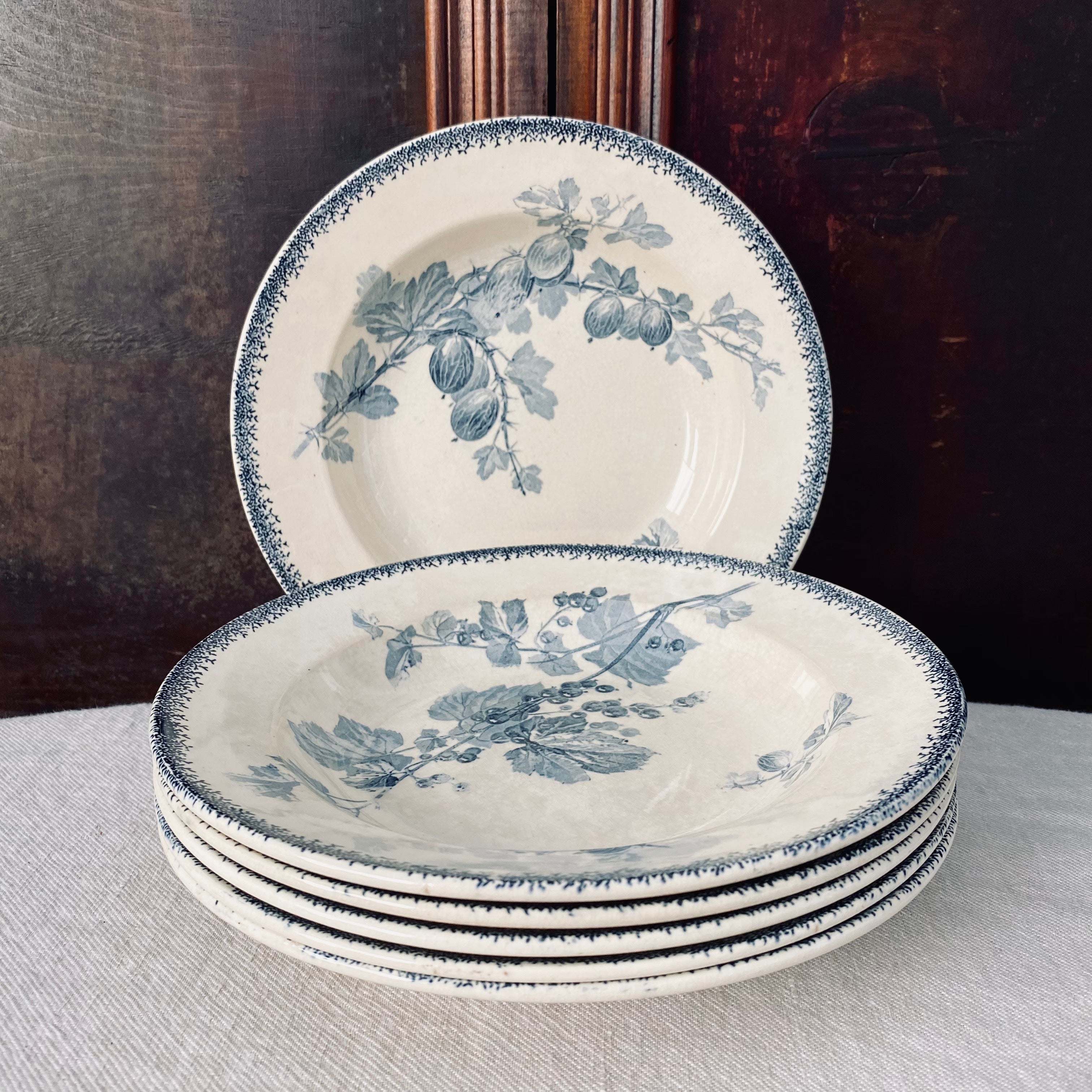 1900’s Set of six French Antique U & C Sarreguemines Ironstone Soup Plates.