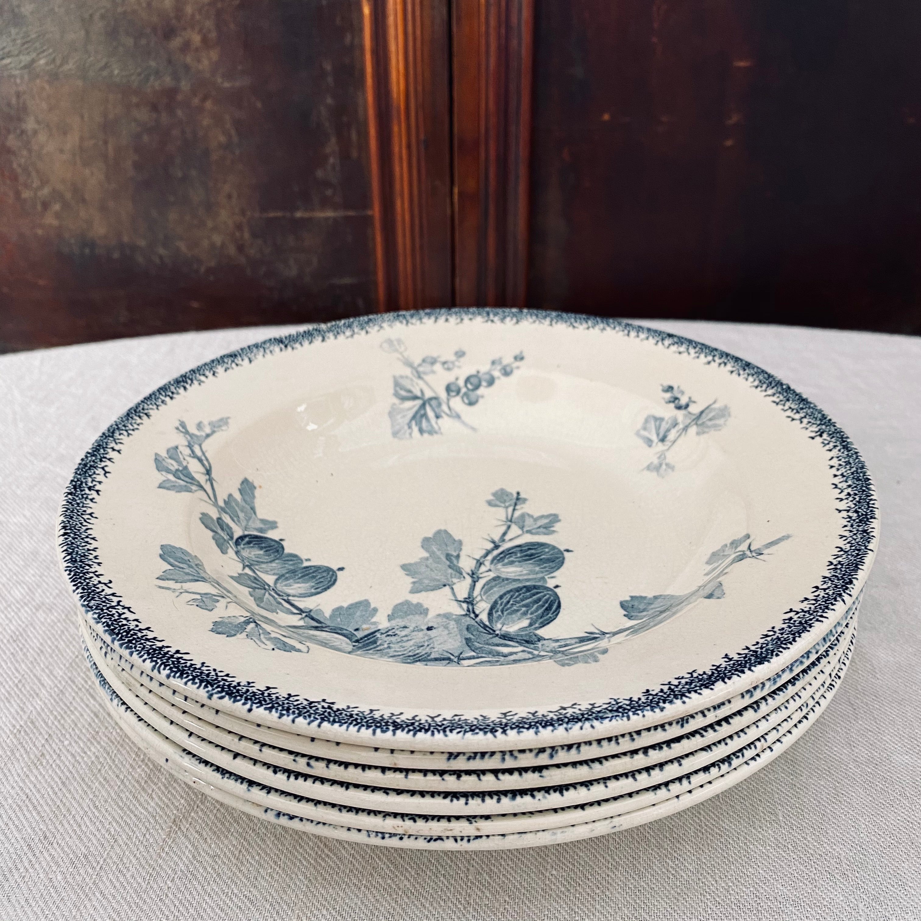 1900’s Set of six French Antique U & C Sarreguemines Ironstone Soup Plates.