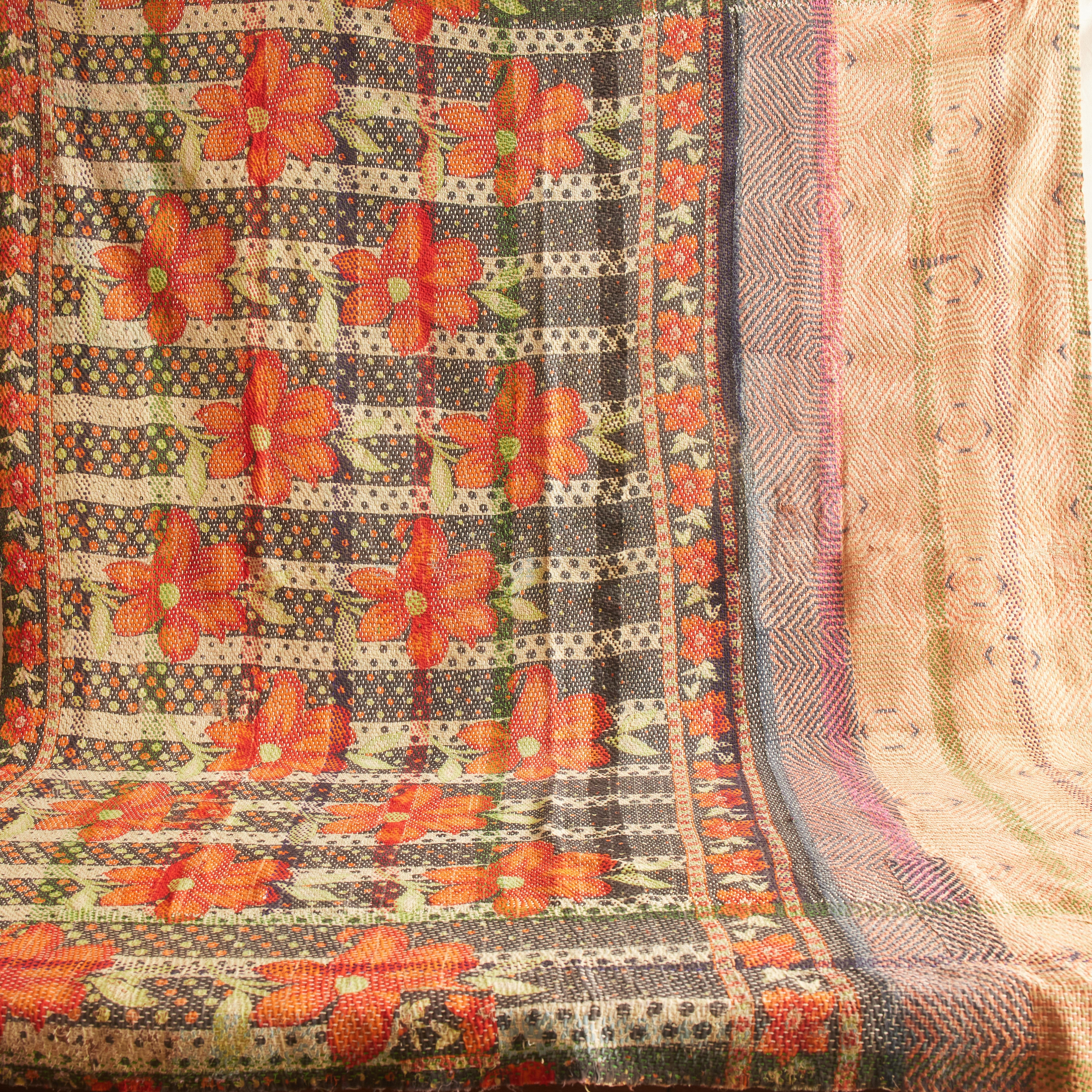 Vintage Suzani Kantha Throw - Orange Navy
