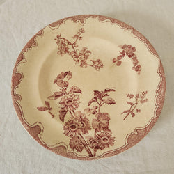 Antique Soliel Longwy Burgundy and White Dandelion Plate