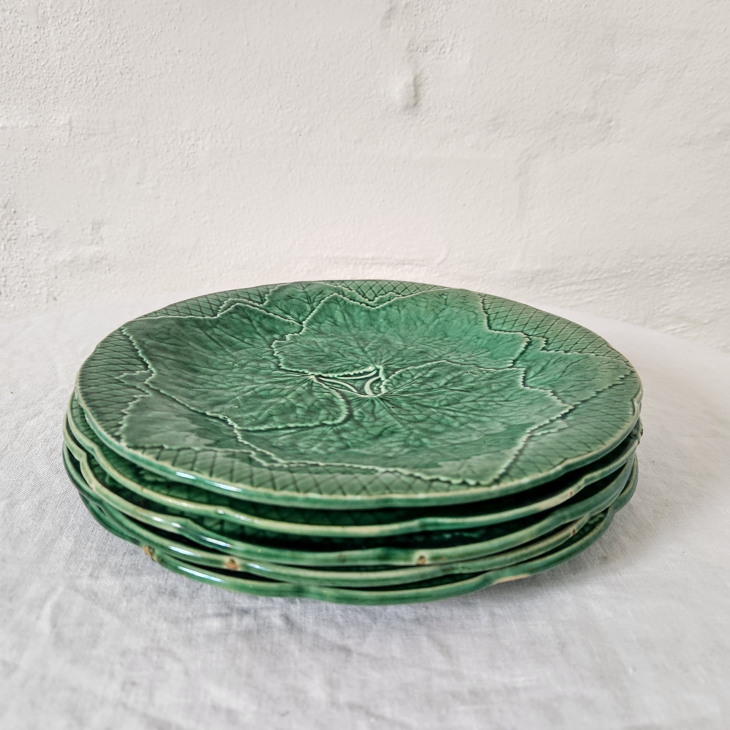 Antique Gien Green Vine Leaf Plates