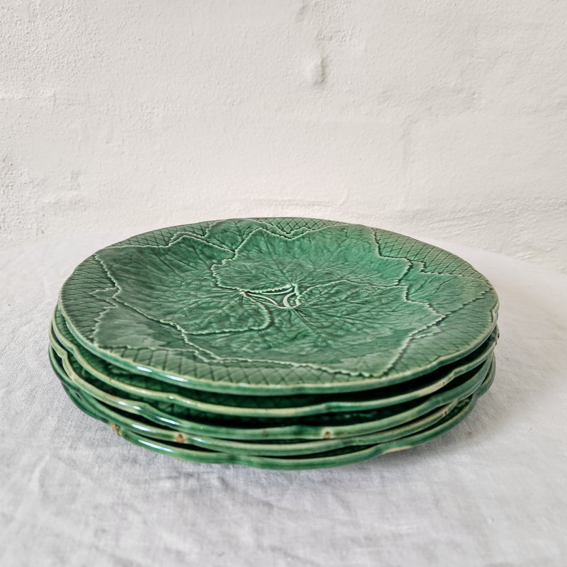 Antique Gien Green Vine Leaf Plates