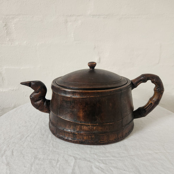 Beautiful Wooden Pot with Lid and Spout