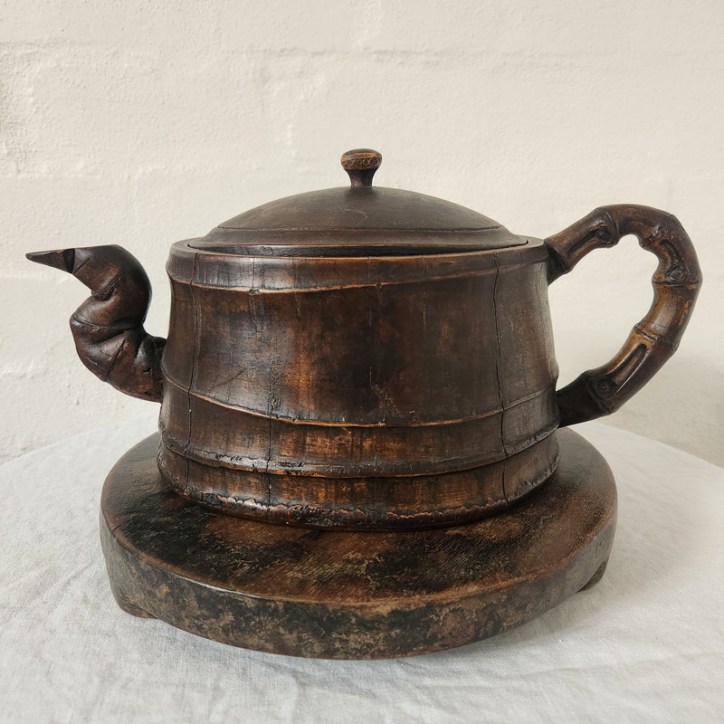 Beautiful Wooden Pot with Lid and Spout