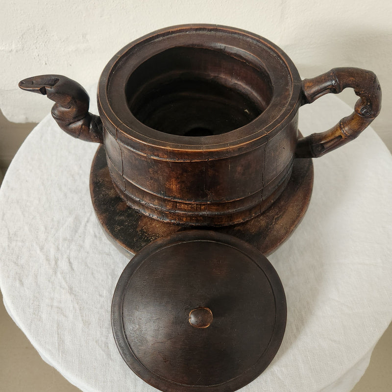 Beautiful Wooden Pot with Lid and Spout