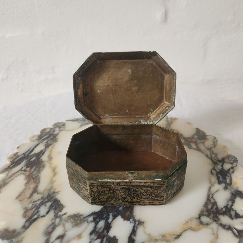 Gorgeous Engraved Brass Box with Octagonal Hinged Lid