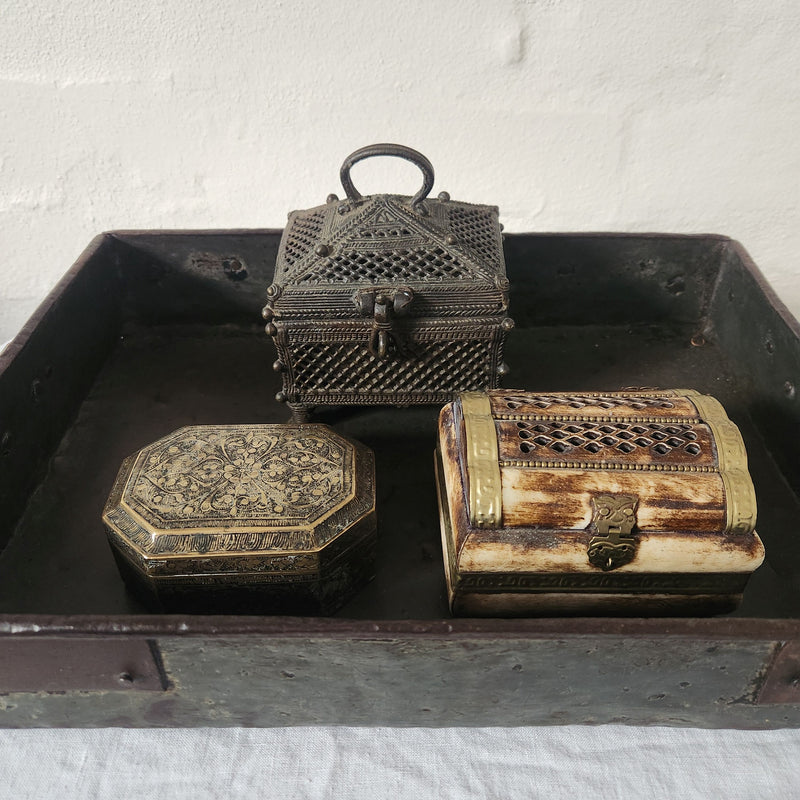 Gorgeous Engraved Brass Box with Octagonal Hinged Lid