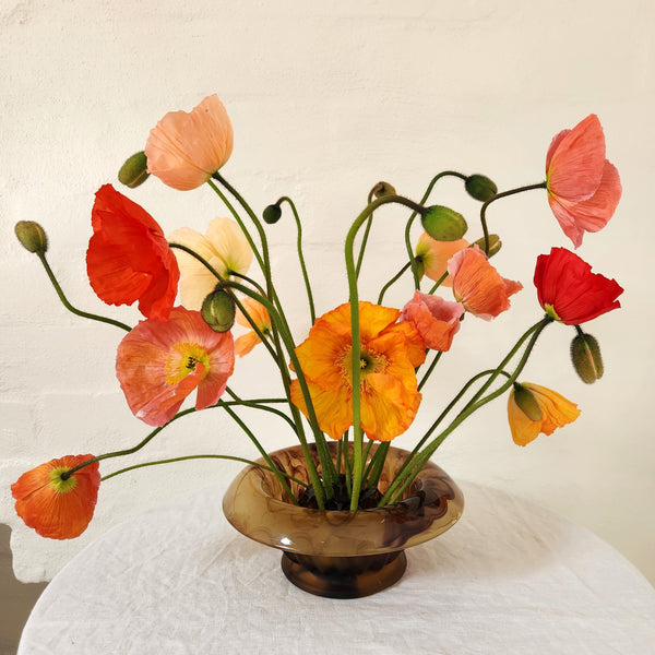 Art Deco Davidson Amber Cloud Glass Bowl with Flower Dome