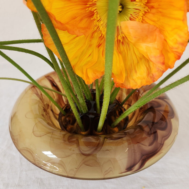 Art Deco Davidson Amber Cloud Glass Bowl with Flower Dome