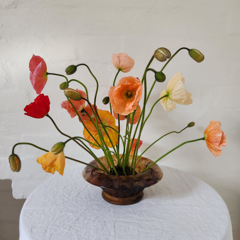 Art Deco Davidson Amber Cloud Glass Bowl with Flower Dome