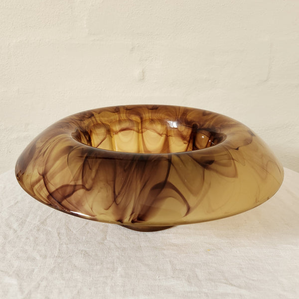 Large Art Deco Davidson Amber Cloud Glass Bowl