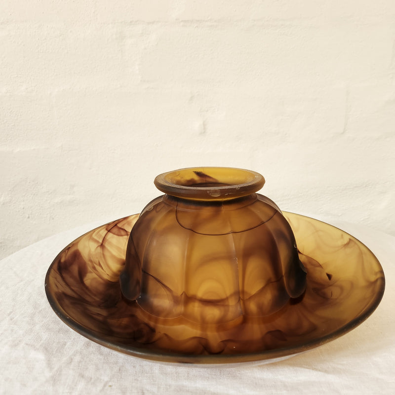 Large Art Deco Davidson Amber Cloud Glass Bowl