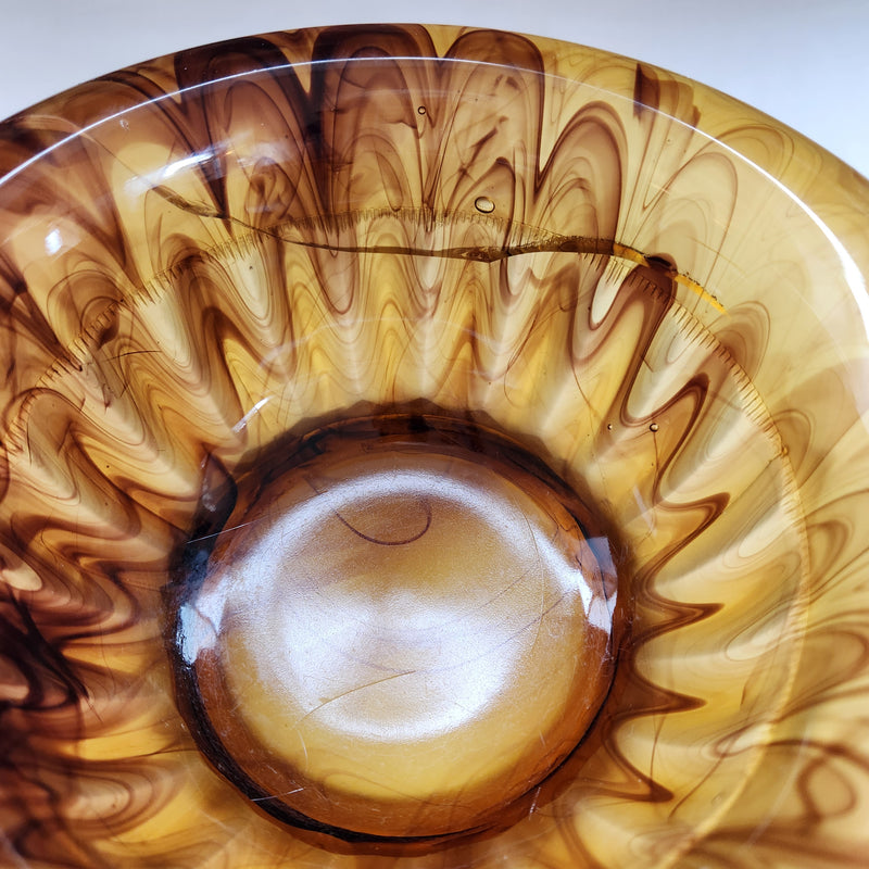 Art Deco Davidson Amber Cloud Glass Bowl with Flower Dome