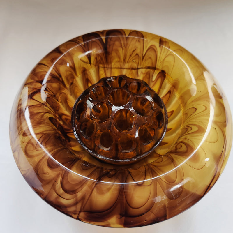 Art Deco Davidson Amber Cloud Glass Bowl with Flower Dome