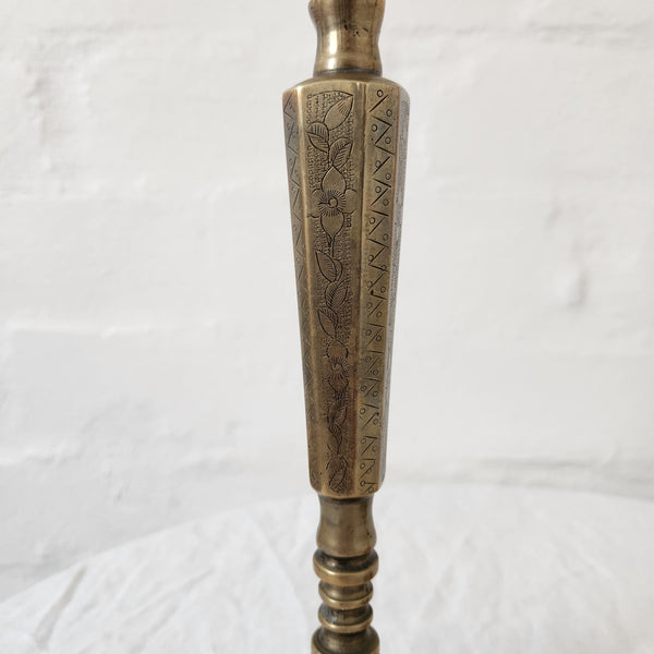 Antique Brass Engraved Candlestick pair