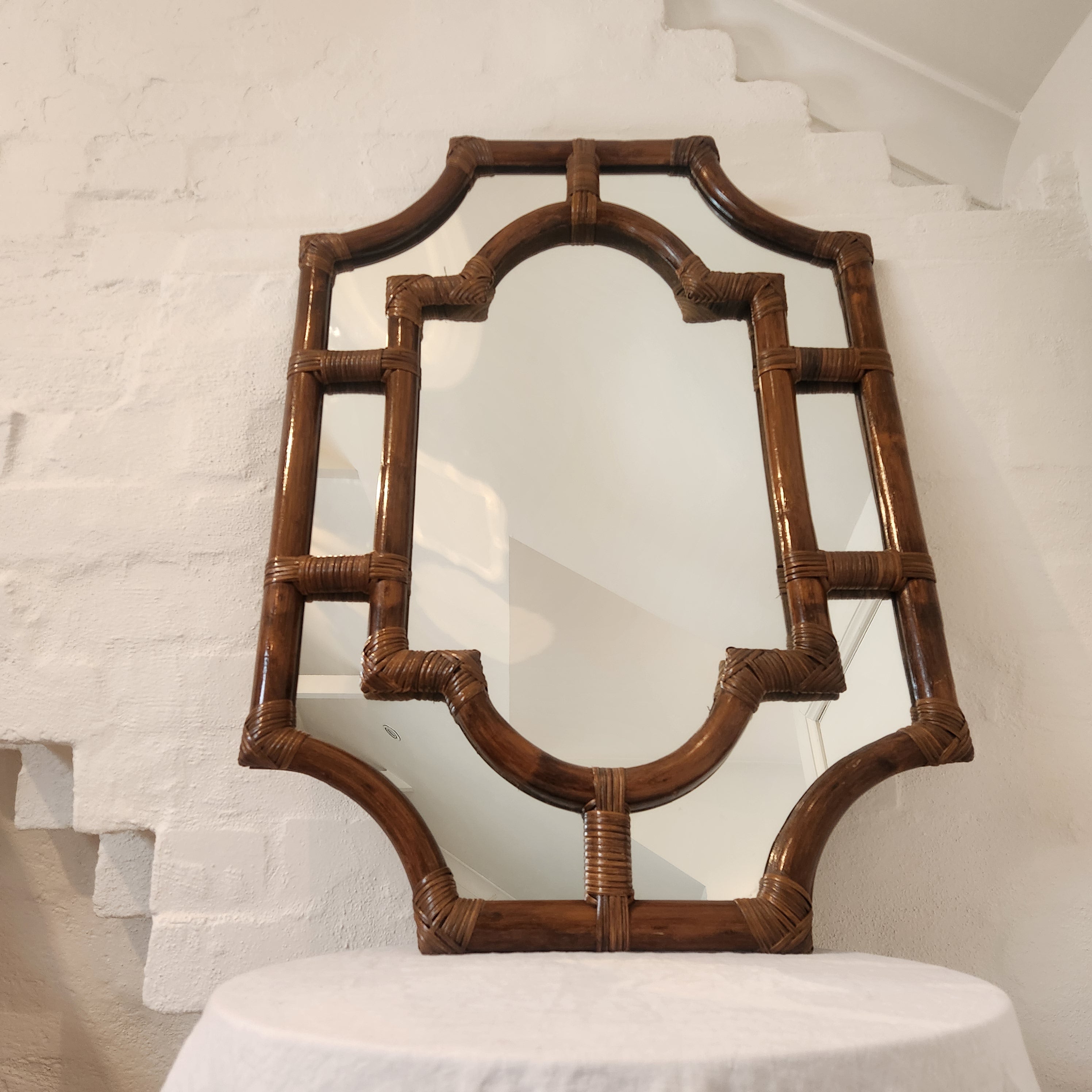 Vintage Pagoda Bamboo Mirror