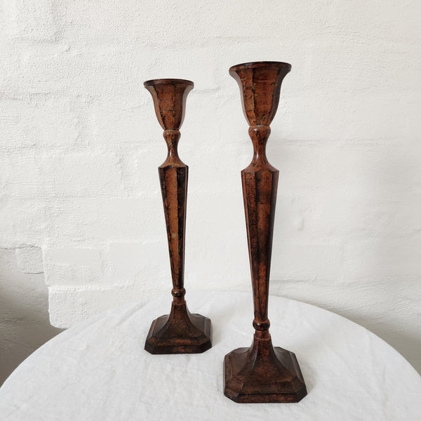 Large Pair of Cast Metal Candleholders