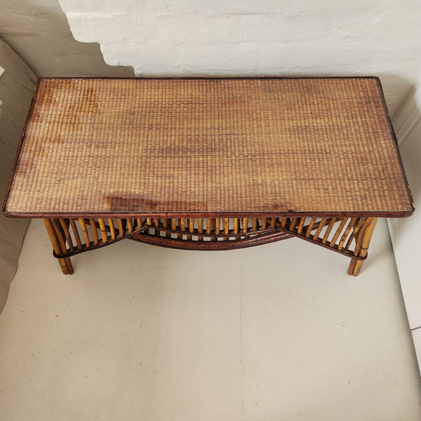 Gorgeous Vintage Tiger Cane Coffee Table with Glass Top