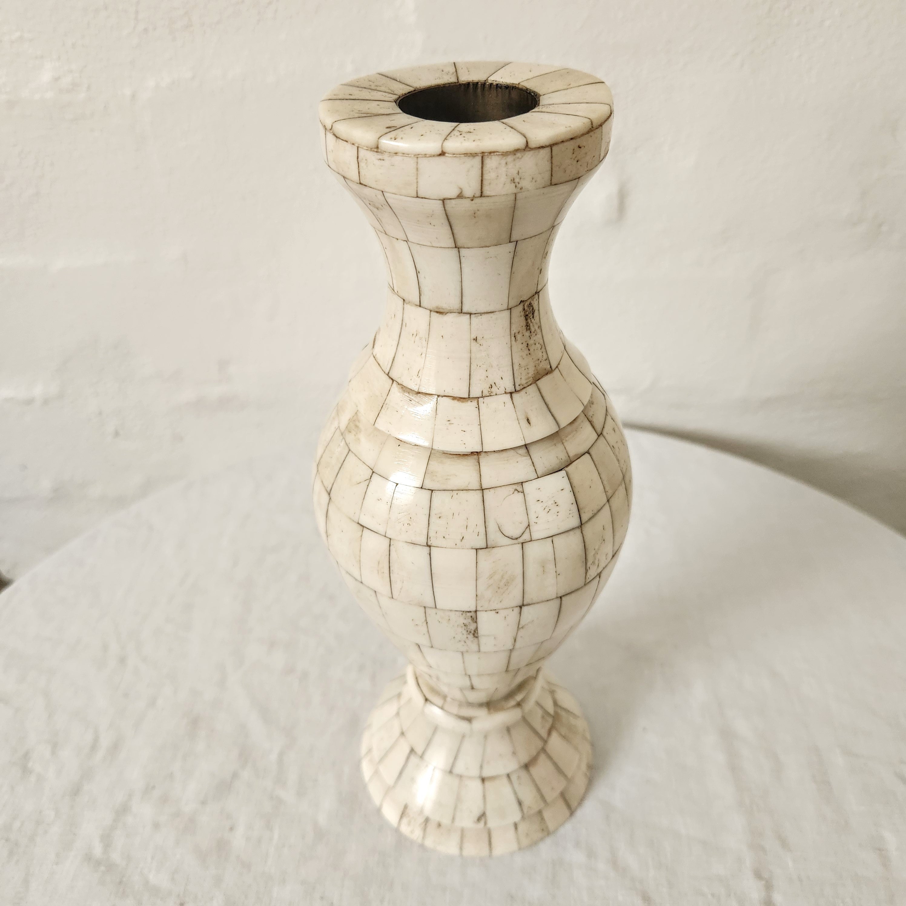 Mid Century Bone Mosaic Candlestick