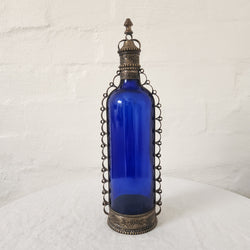 Vintage Moroccan Cobalt Blue Glass bottle