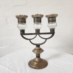 Vintage Glass & Metal Moroccan Candelabra
