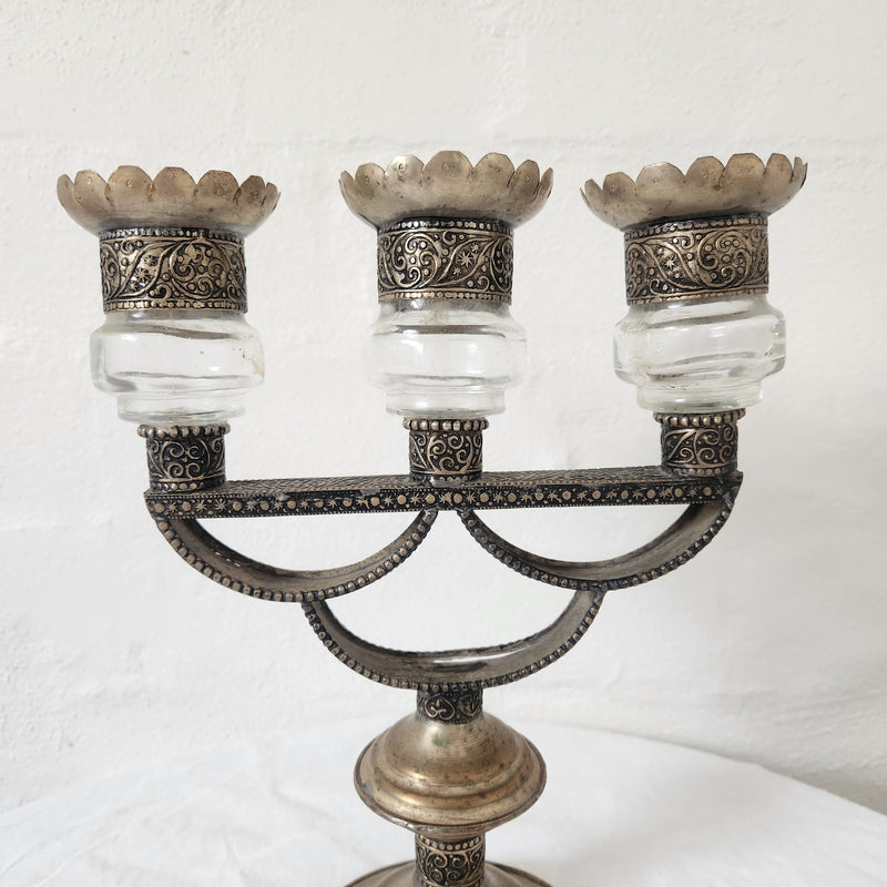 Vintage Glass & Metal Moroccan Candelabra
