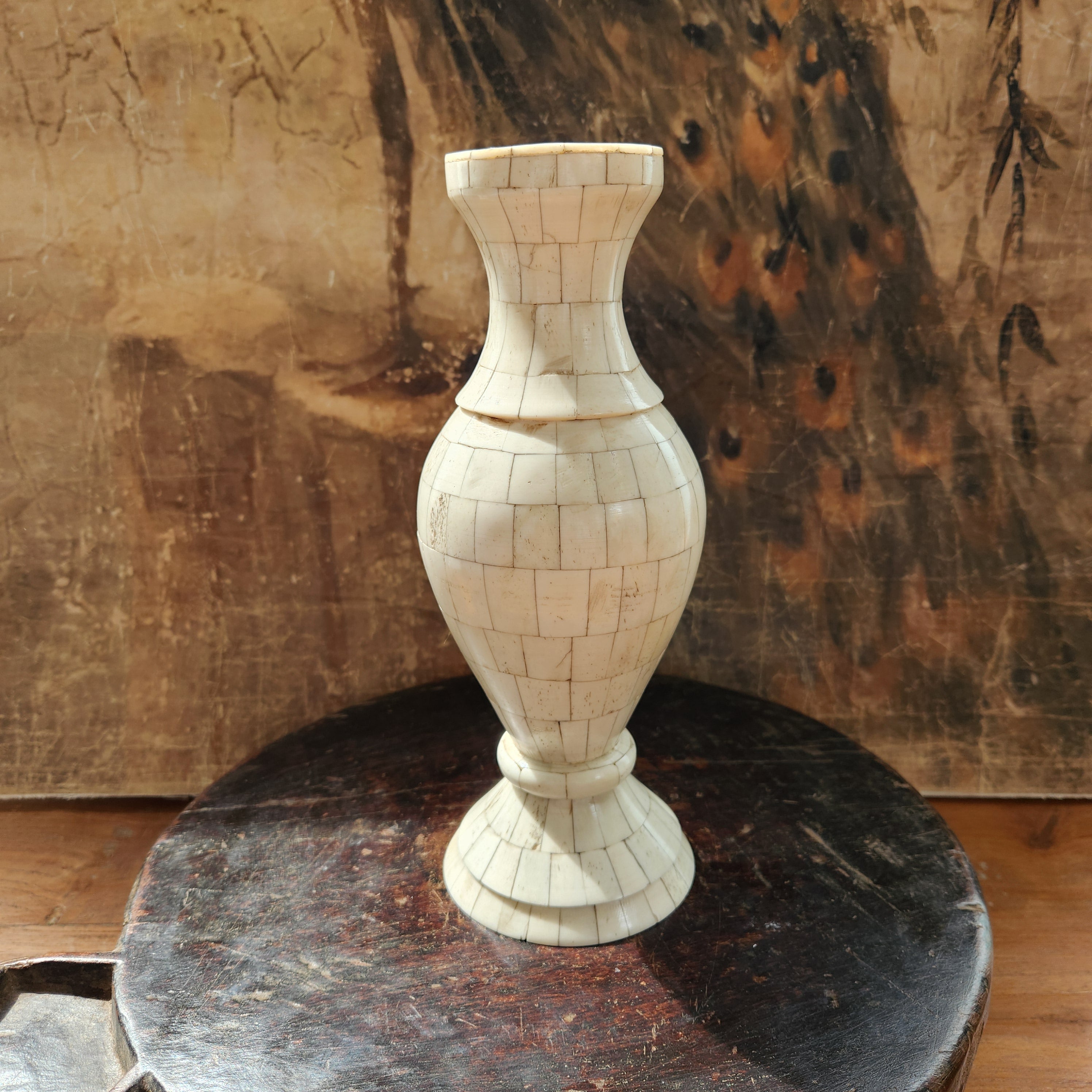 Mid Century Bone Mosaic Candlestick