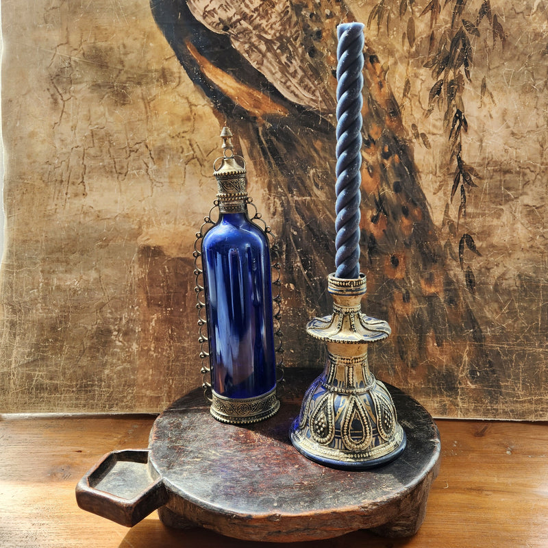 Vintage Moroccan Cobalt Blue Glass bottle