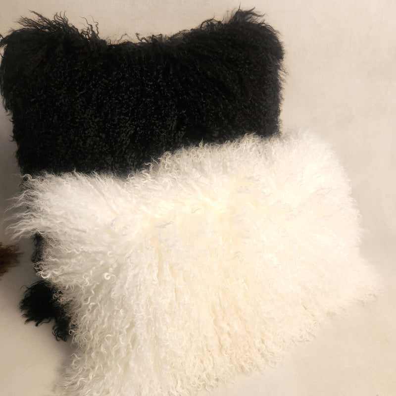 Mongolian Sheepskin Cushion - Black