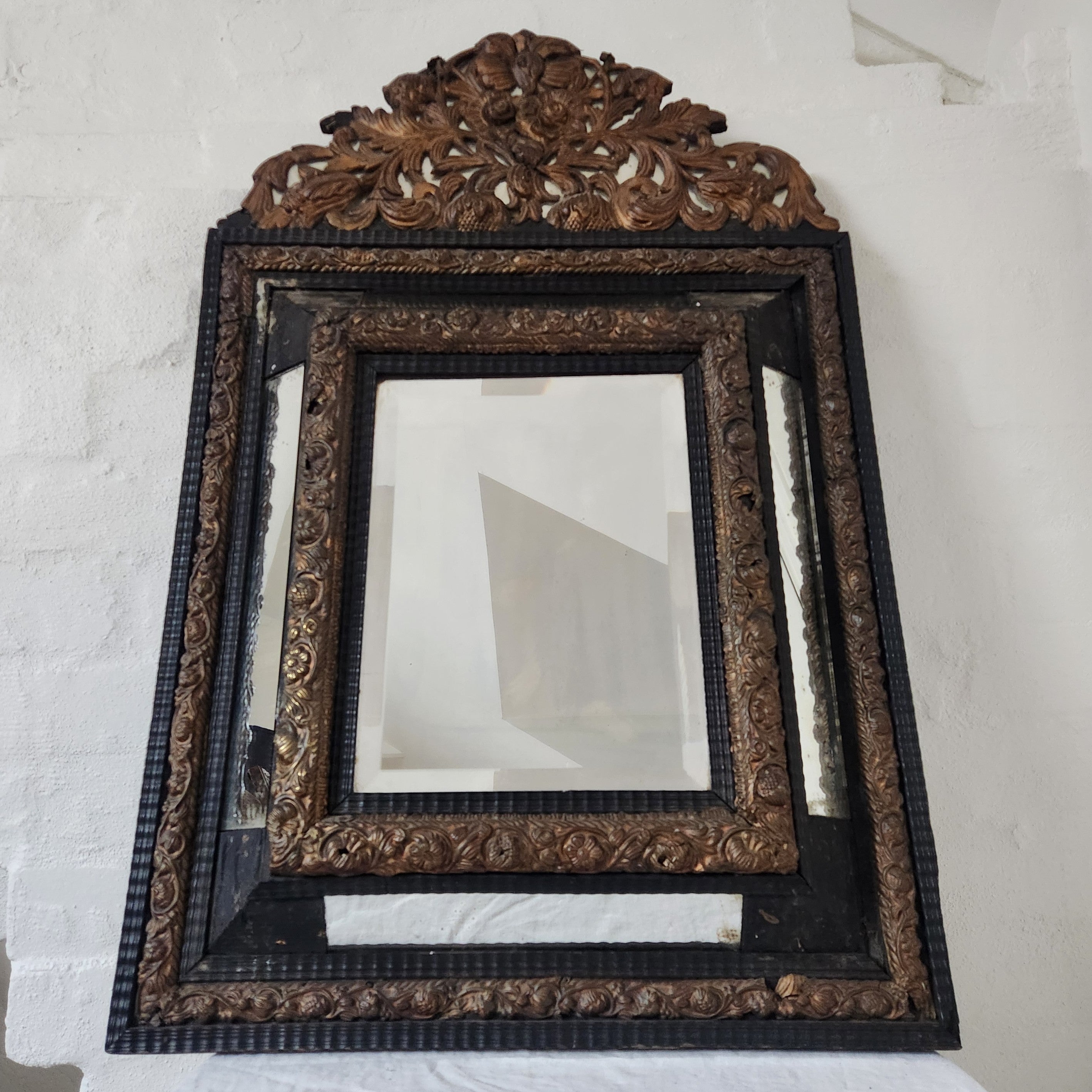 Antique Brass Repousse Mirror