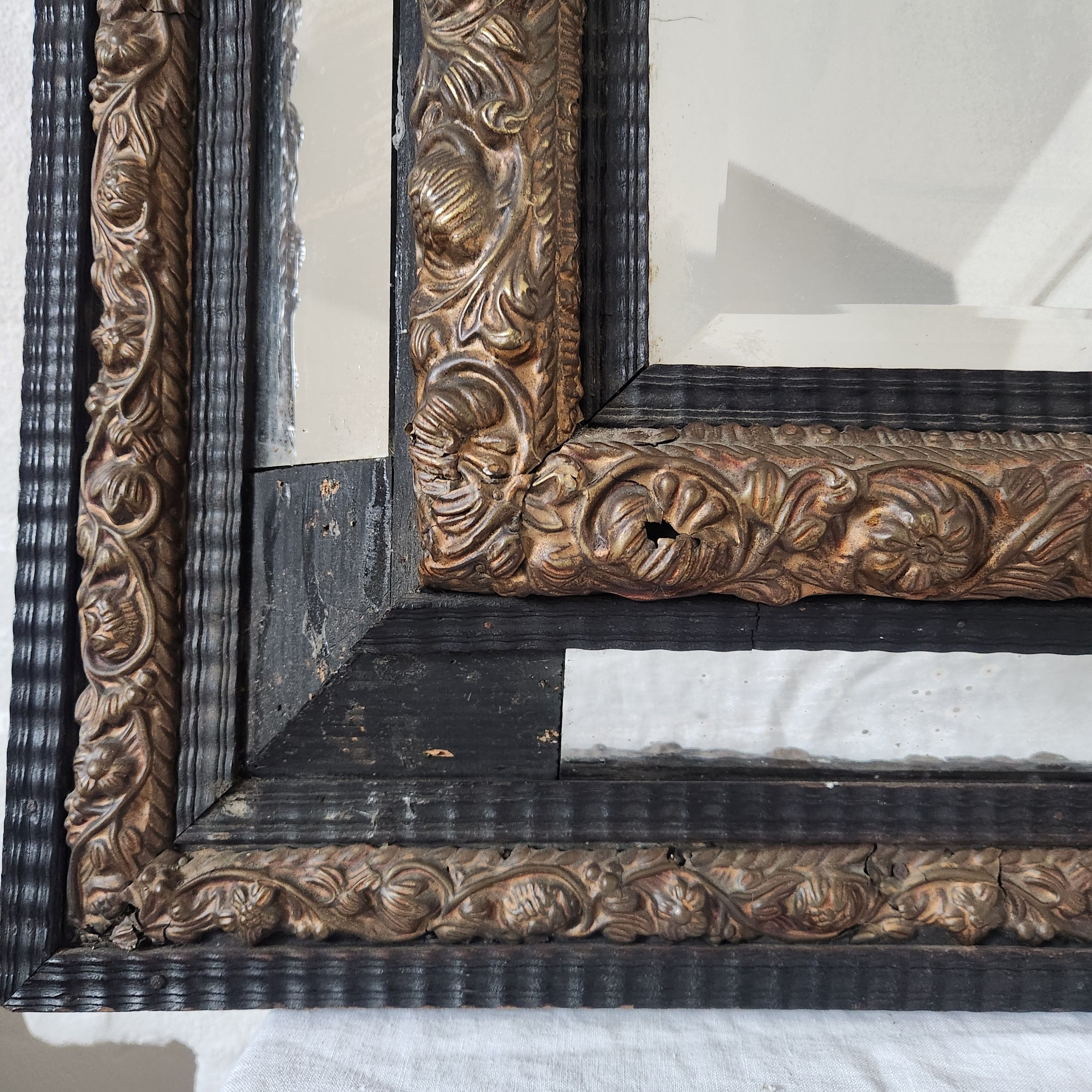 Antique Brass Repousse Mirror