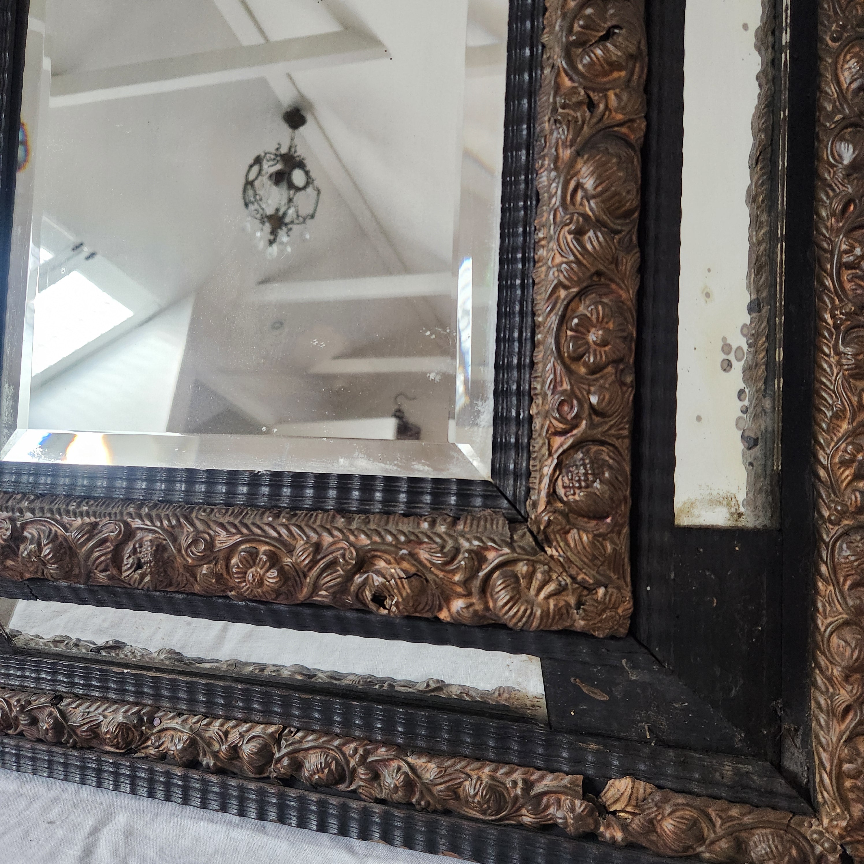 Antique Brass Repousse Mirror