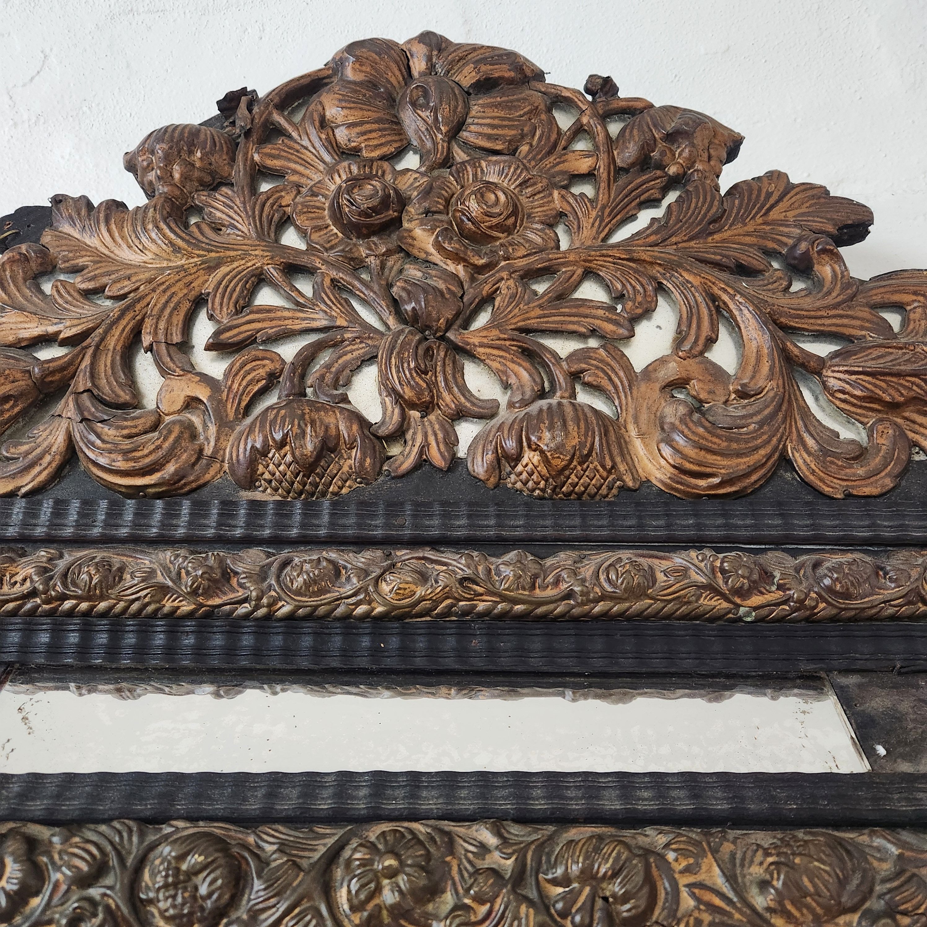 Antique Brass Repousse Mirror