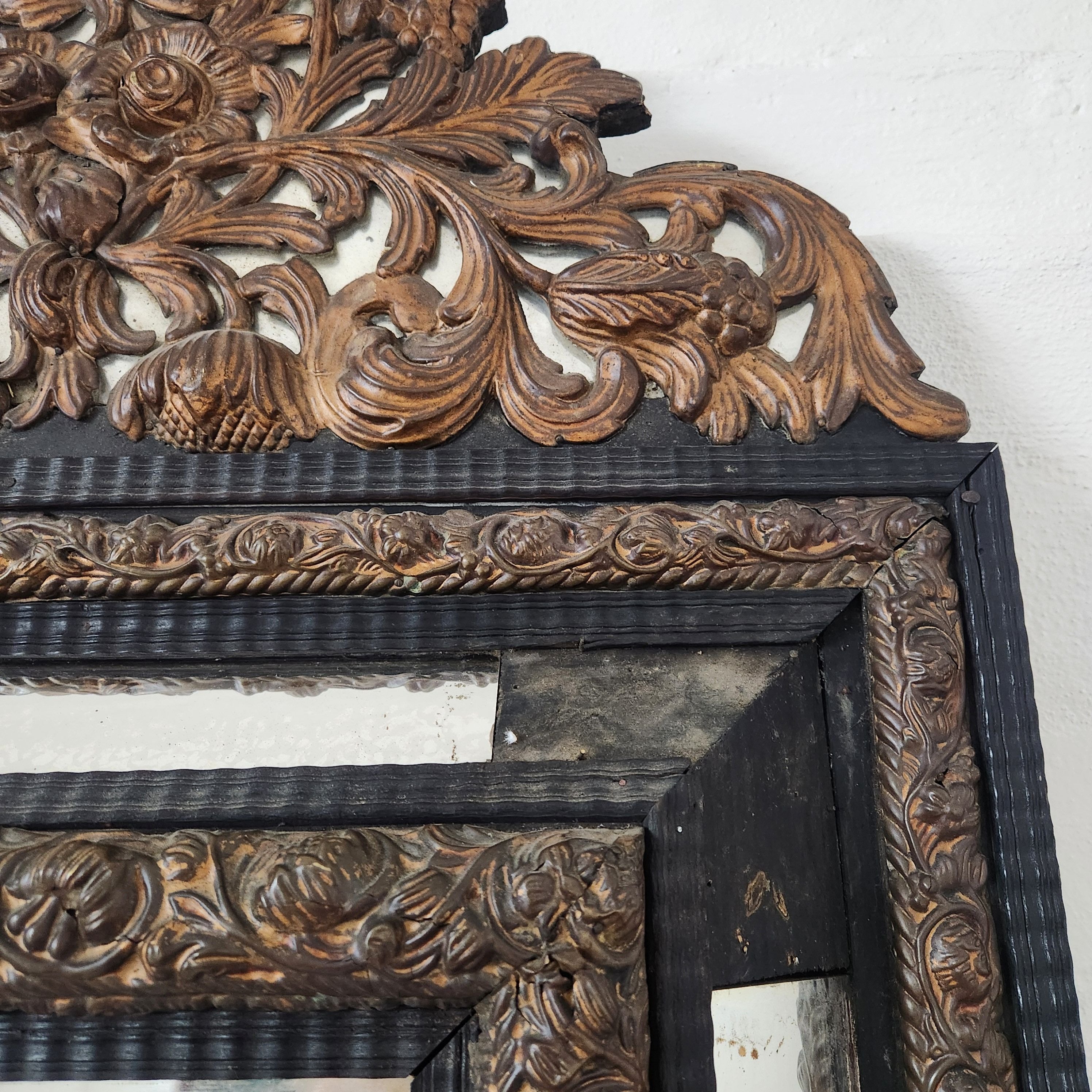 Antique Brass Repousse Mirror