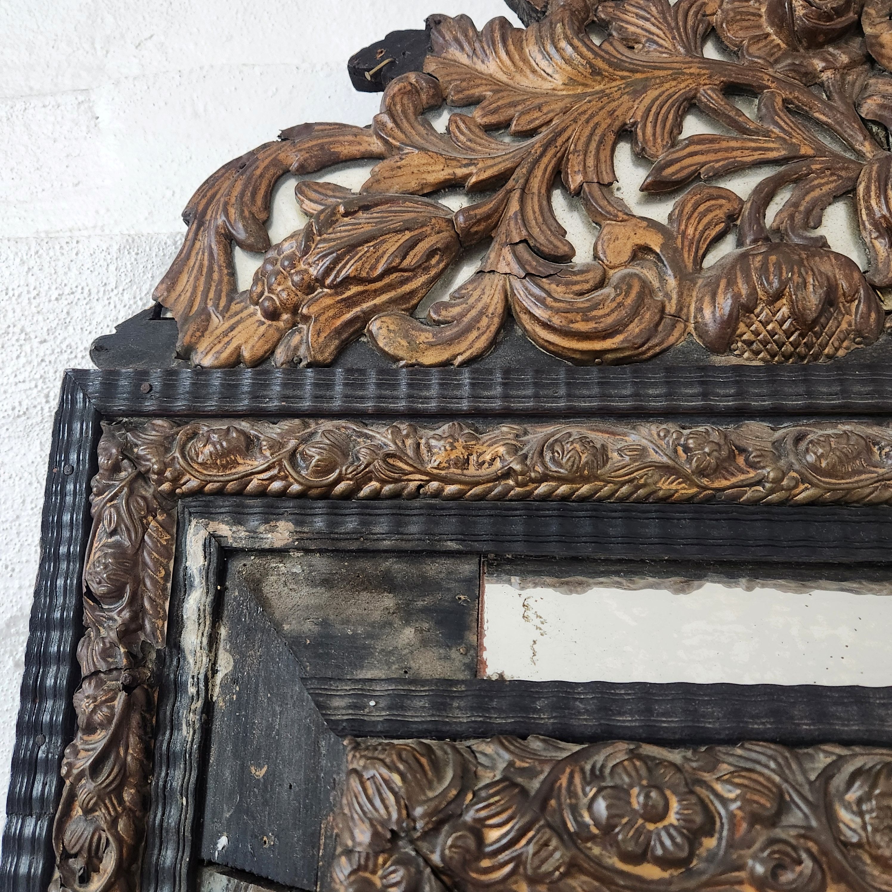 Antique Brass Repousse Mirror
