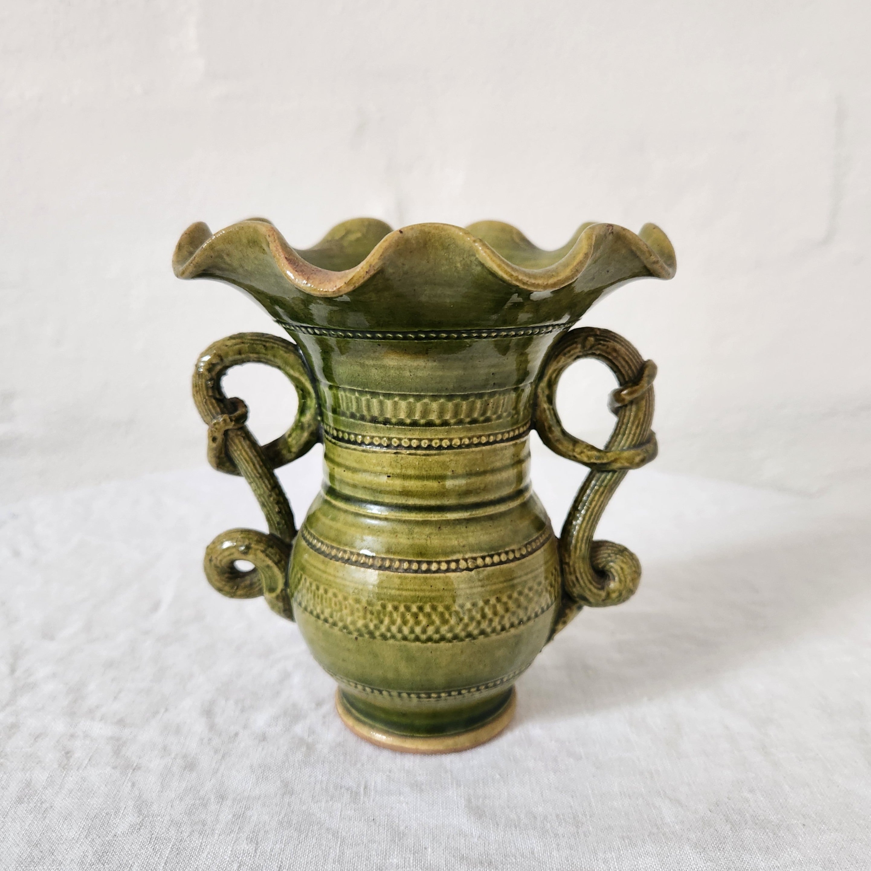 Gorgeous Vintage French Yellow Green Ceramic Vase