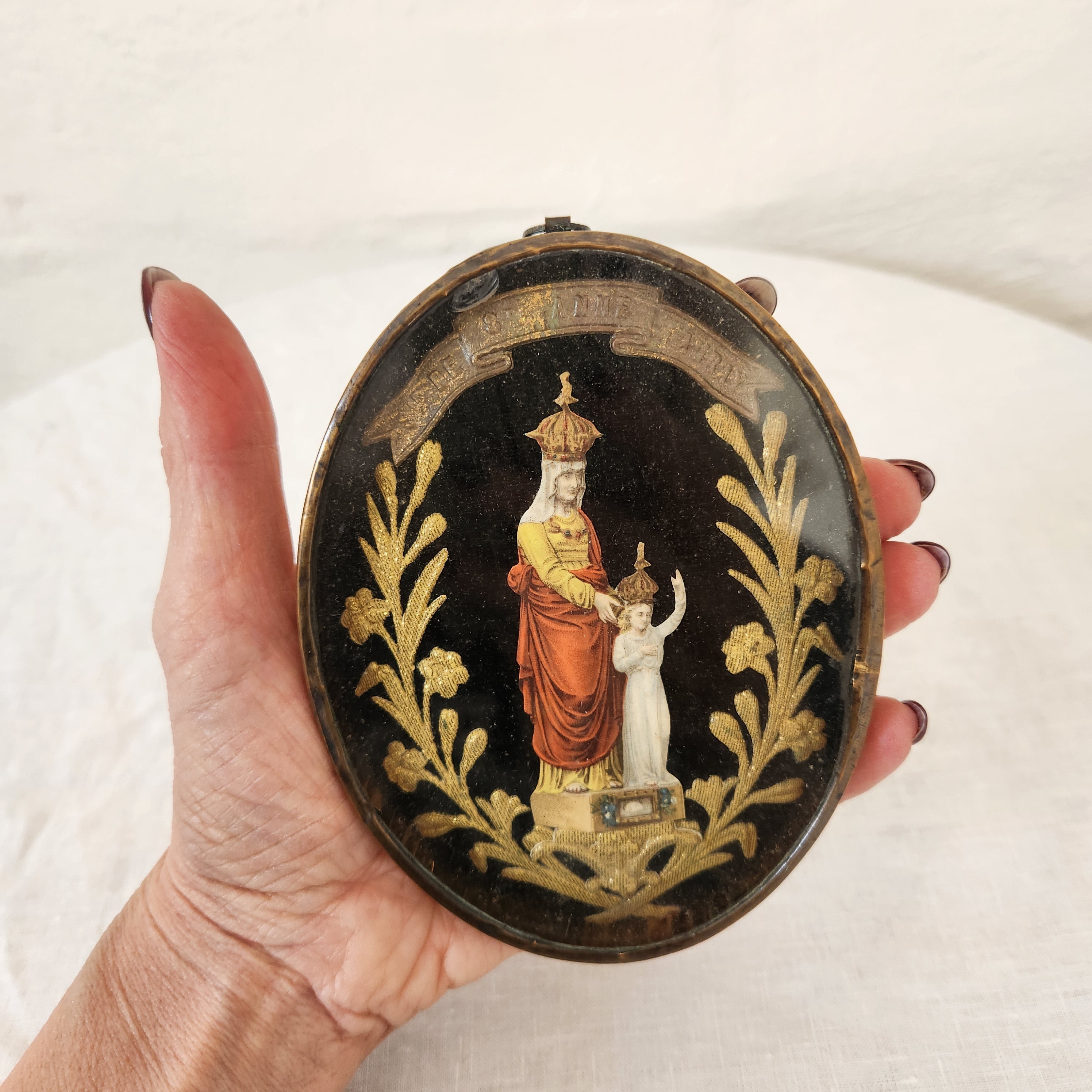 Antique Napoleon III Religious relic of Saint Anne D’auray