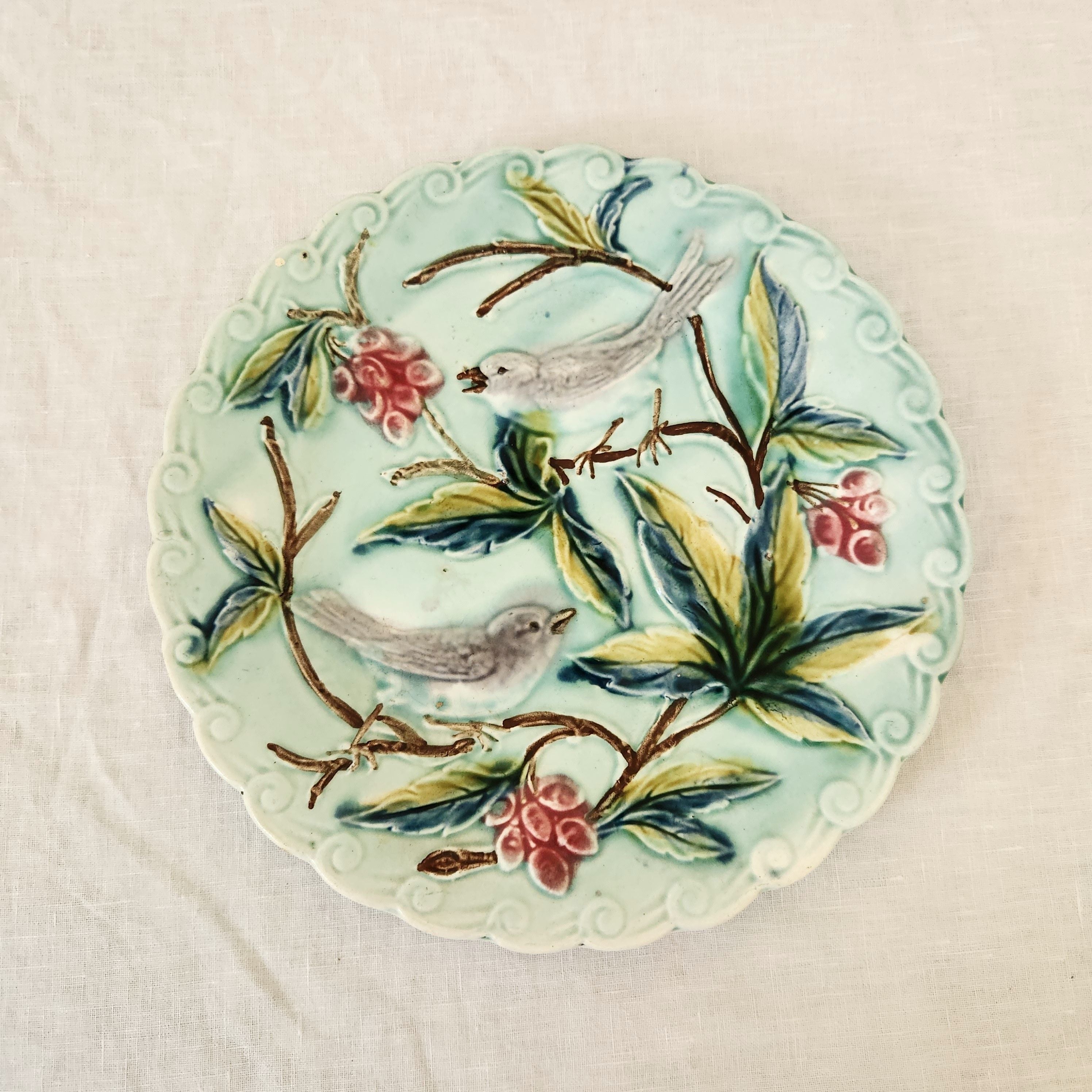 Antique French Plate - Birds and Berries