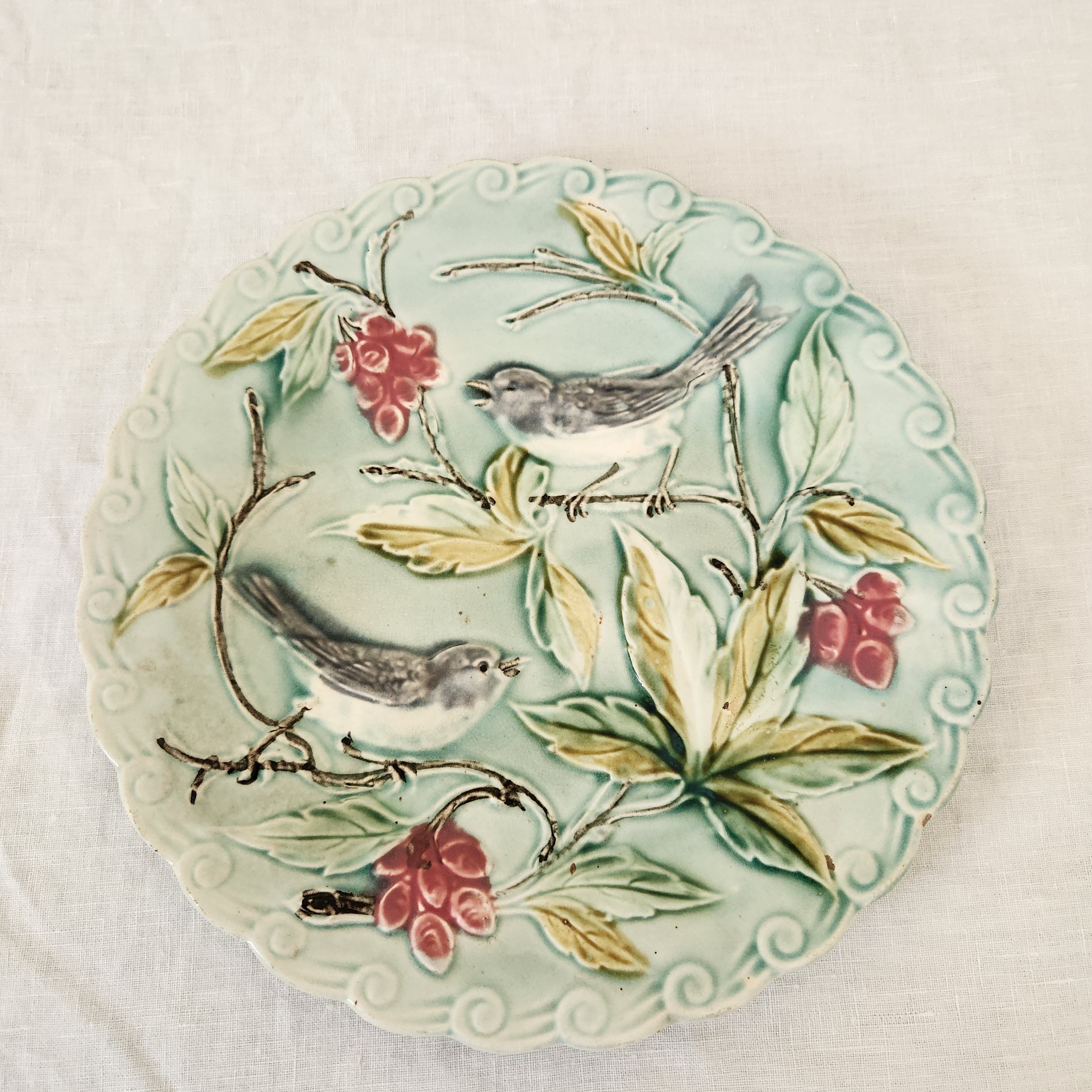 Antique French Plate - Birds and Berries