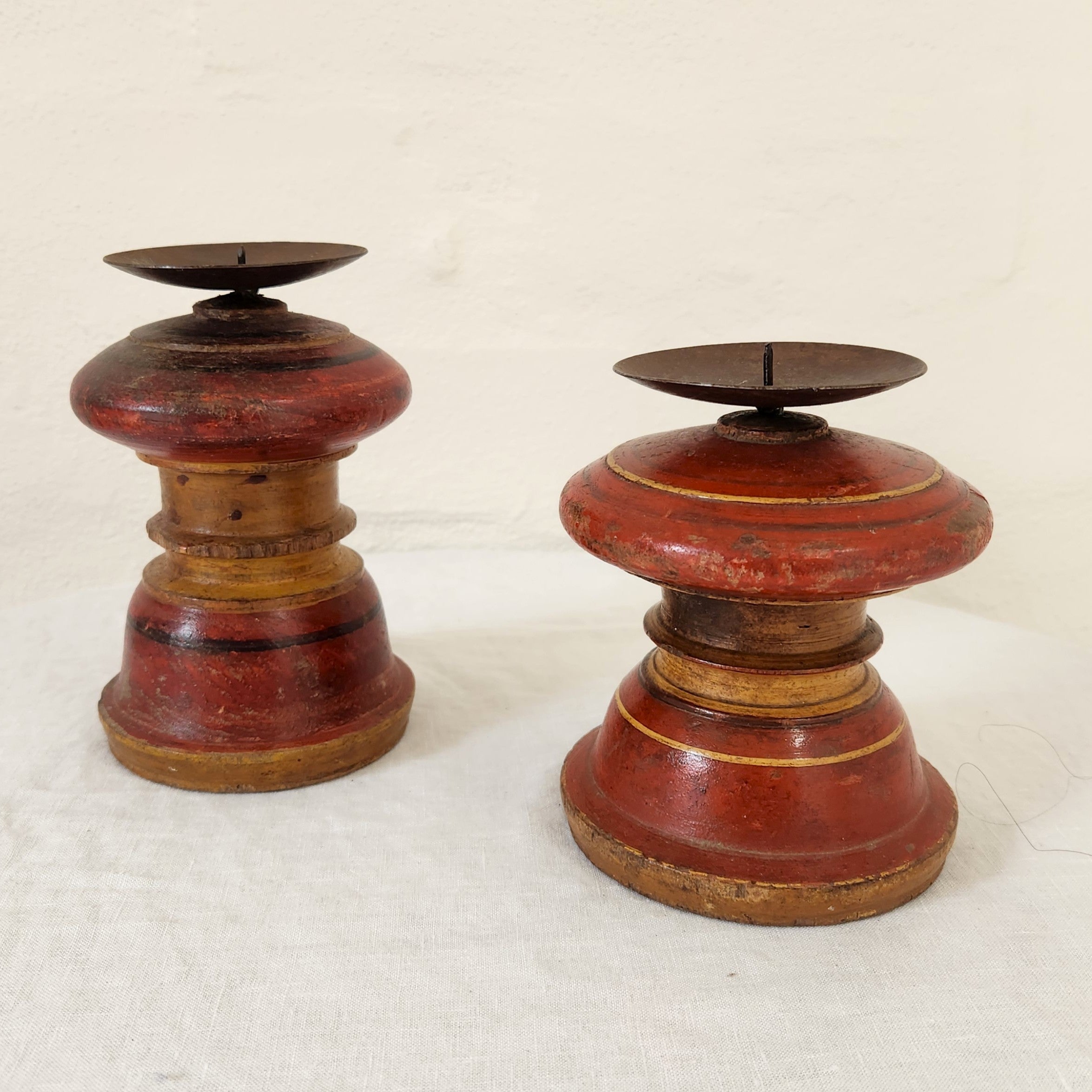 Painted Wooden Pillar Candlestick